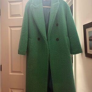 Zara Emerald Green Teddy Double-Breasted Coat